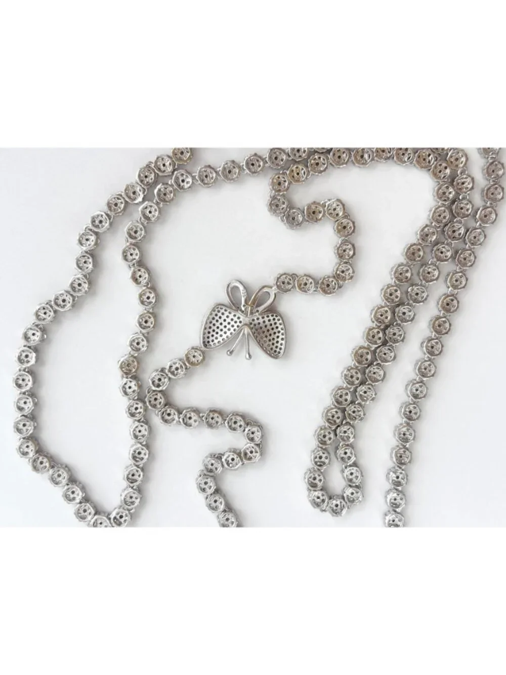 Butterfly Figural CZ Floral Sterling Silver 925 Vintage Pendant Necklace - 34